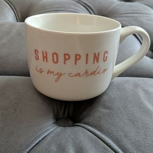 Mug, "shopping is my cardio" phrase
